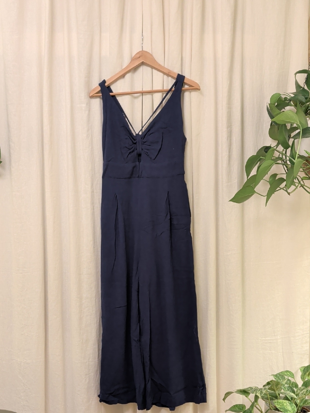 Navy Sleeveless Linen Jumpsuit